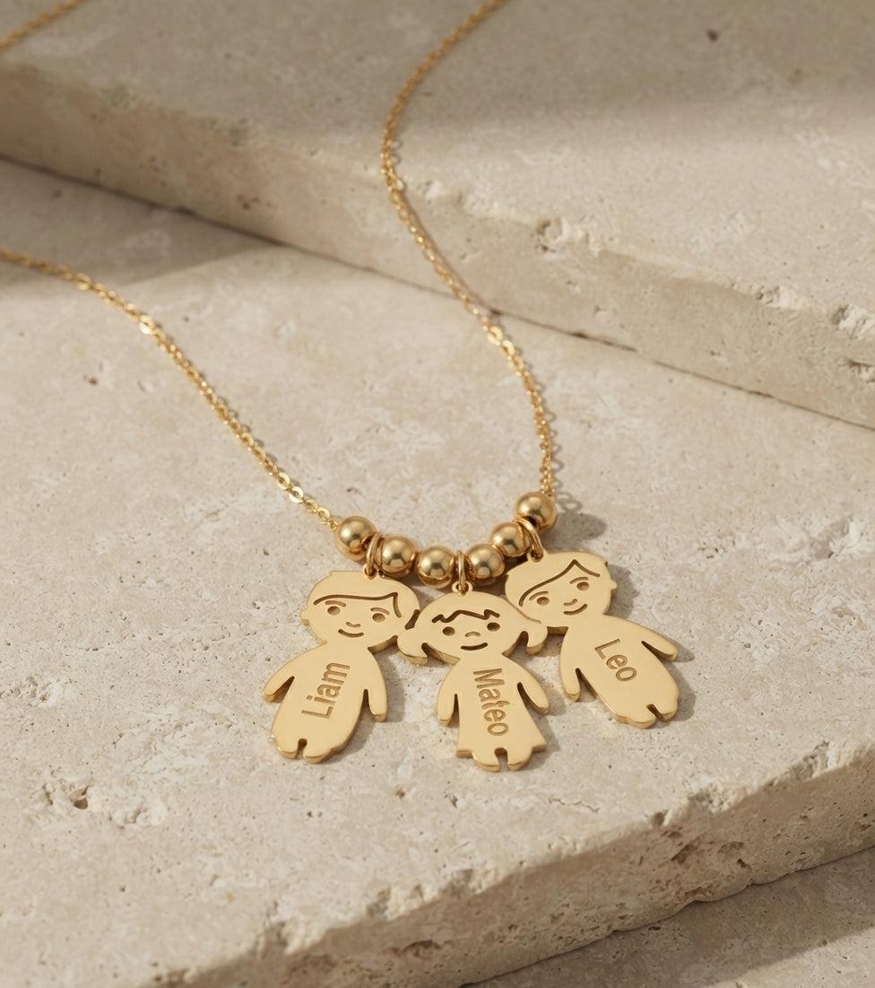 Collar familia personalizado con tres charms grabados - Soul Marks