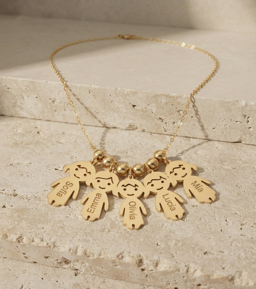 Collar familia personalizado con cinco charms grabados - Soul Marks